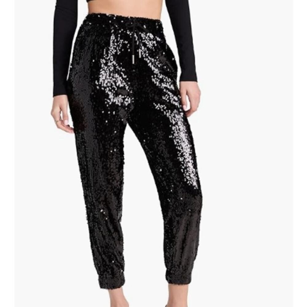 BLACK SEQUIN SPARKLY JOGGERS | Victoria's Secret |‎ Medium | NWOT| SKU146
